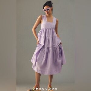 Anthro Helena Square-Neck Babydoll Dress in lavender. Size SP